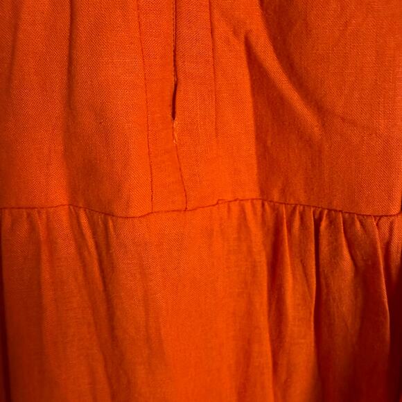 Farm Rio Orange Smocked Linen Blend Sleeveless Resort Midi Sun Dress Size Small - Picture 15 of 16